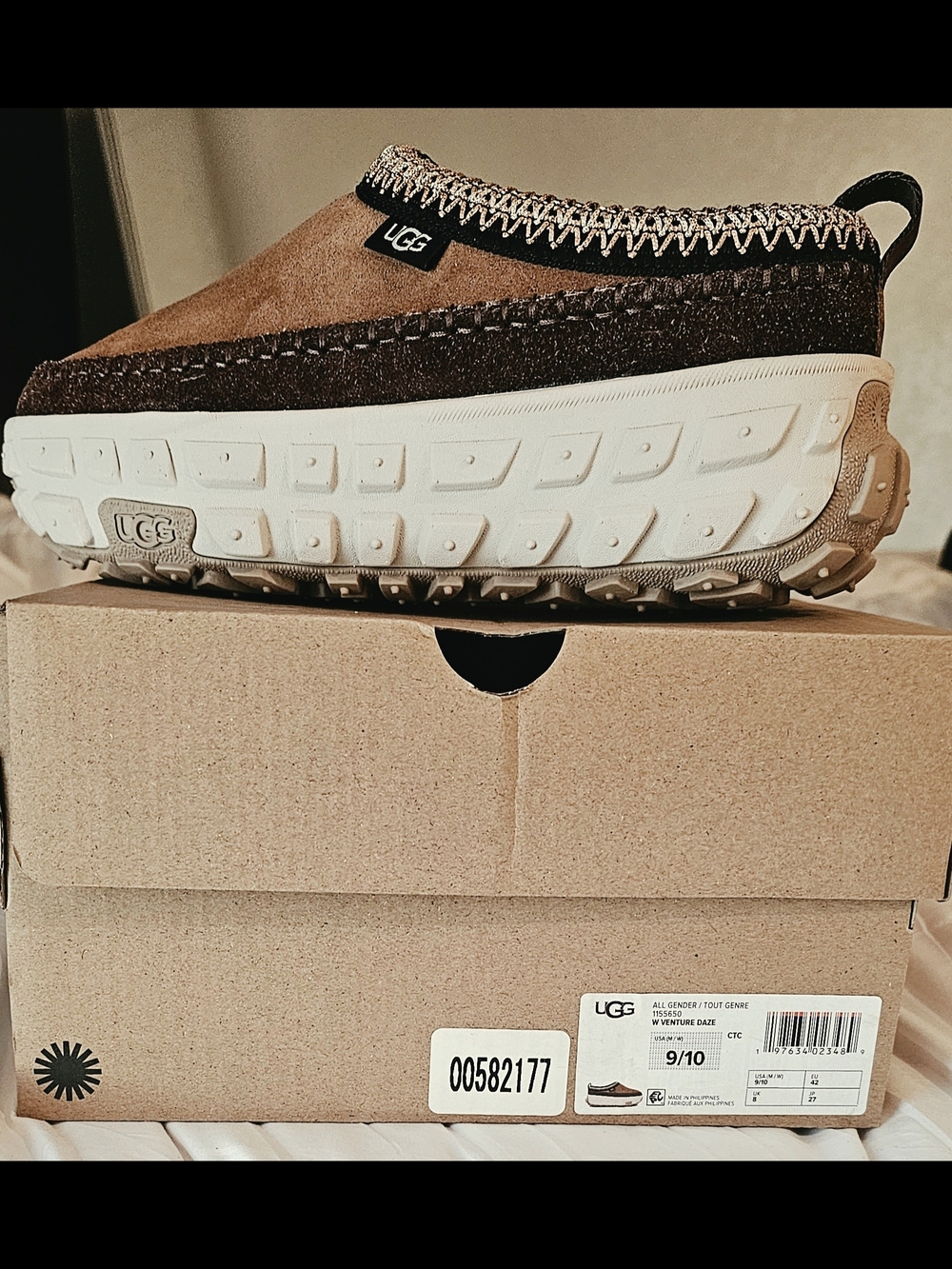 UGG Brown Suede Slip-On Clog with White Platform Sole